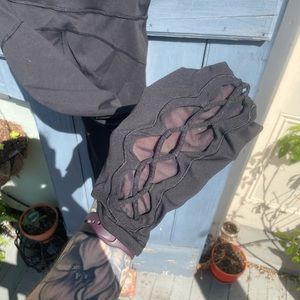 High Waist Black Lululemon w/ Mesh Cross Stitch on Ankles